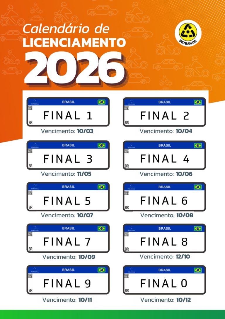 Detran-CE divulga calendário de licenciamento 2026 para veículos automotores